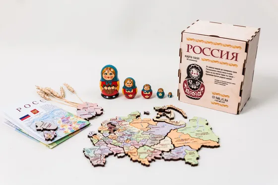 Карта-пазл России с коробкой и бумажным вкладышем